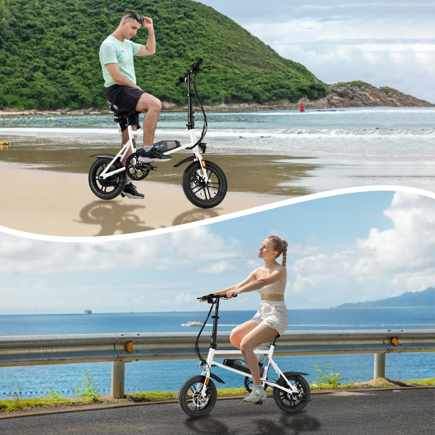 Winado Electric Bike for Adults, 14" Folding Electric Bicycle 450W Motor with Dual Disc Brakes, Max Range 25Miles(Pedal-Assist) & Speed 15.5MPH, Foldable Commuter City Ebike for Adults/Teens, White