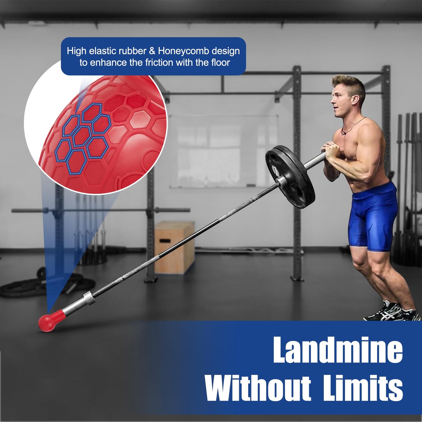 HXD-ERGO Landmine Attachment for Barbell, Barbell Bomb for Press, Row, Spin, Split Squats, Natural Rubber Barbell Landmine Attachments, T Bar Row Attachment Fits 2 Inch Olympic Bars（Red）