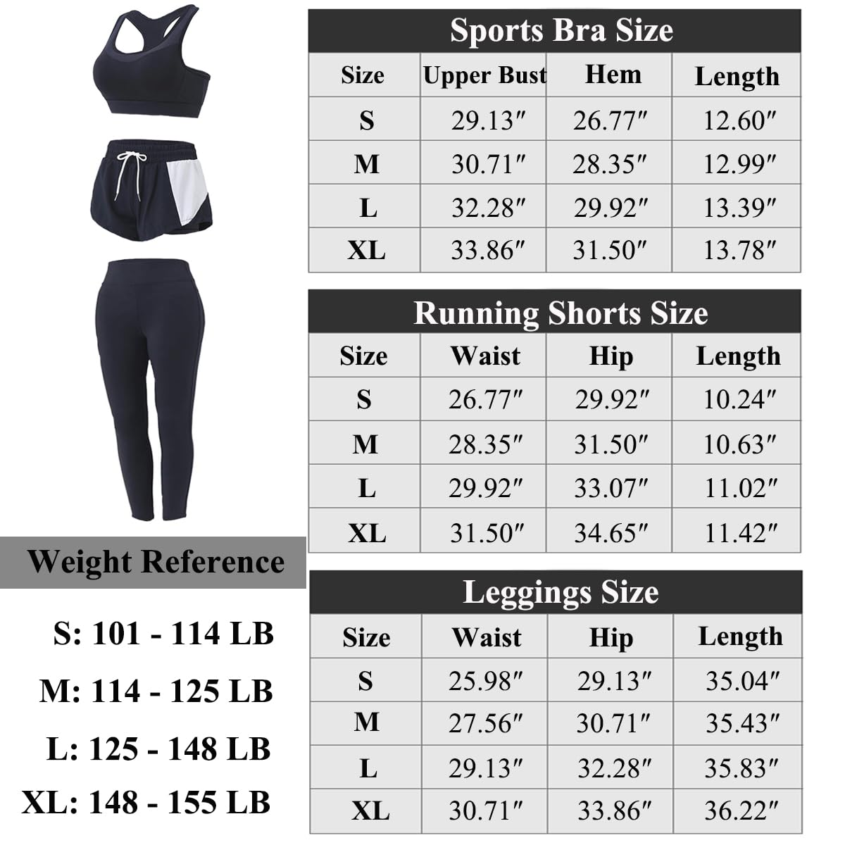 MISDENK Workout Sets for Women, 5 PCS Gym Athletic Sets Yoga Running Outfits Tracksuit Activewear Sports Clothes (Black, S)
