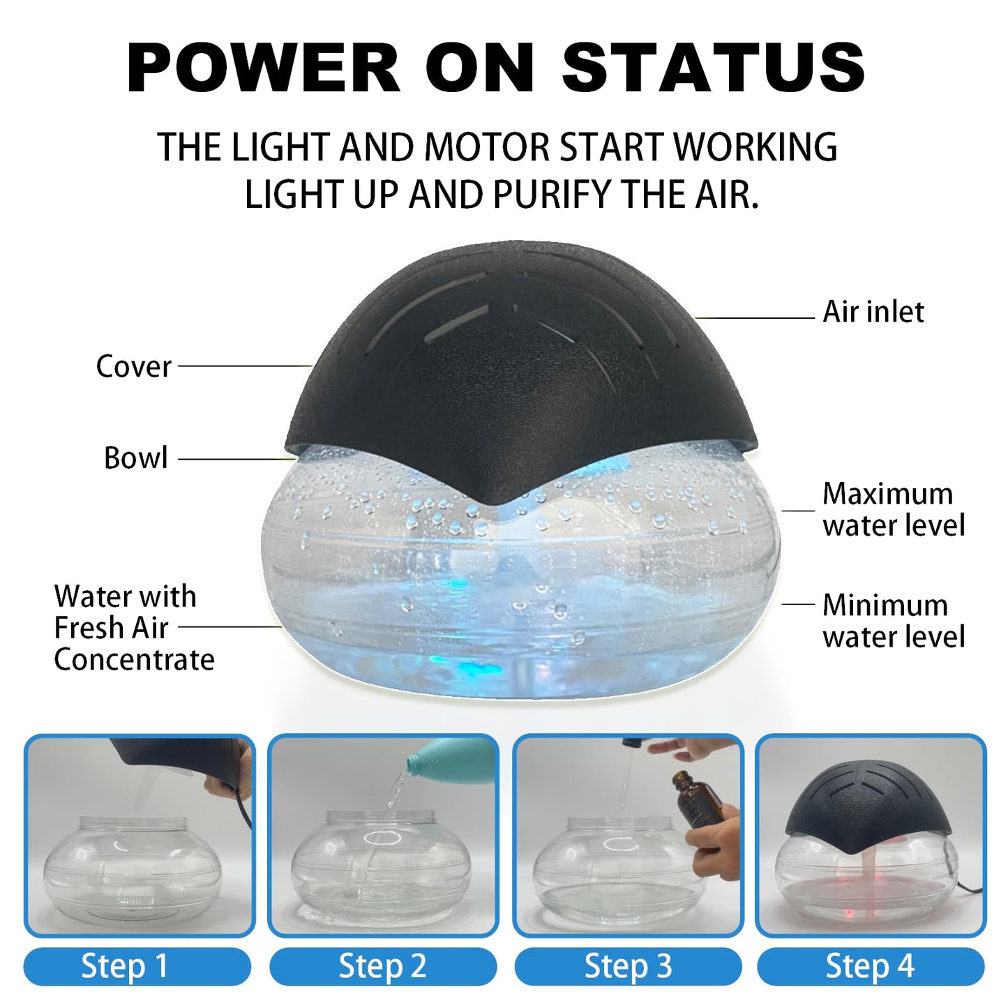 Air freshener (White) - for home, bedroom and office - Essential oil aroma diffuser with LED coloured night light with soothing water flow sound - Water filtered air purifier for pets and smokers.