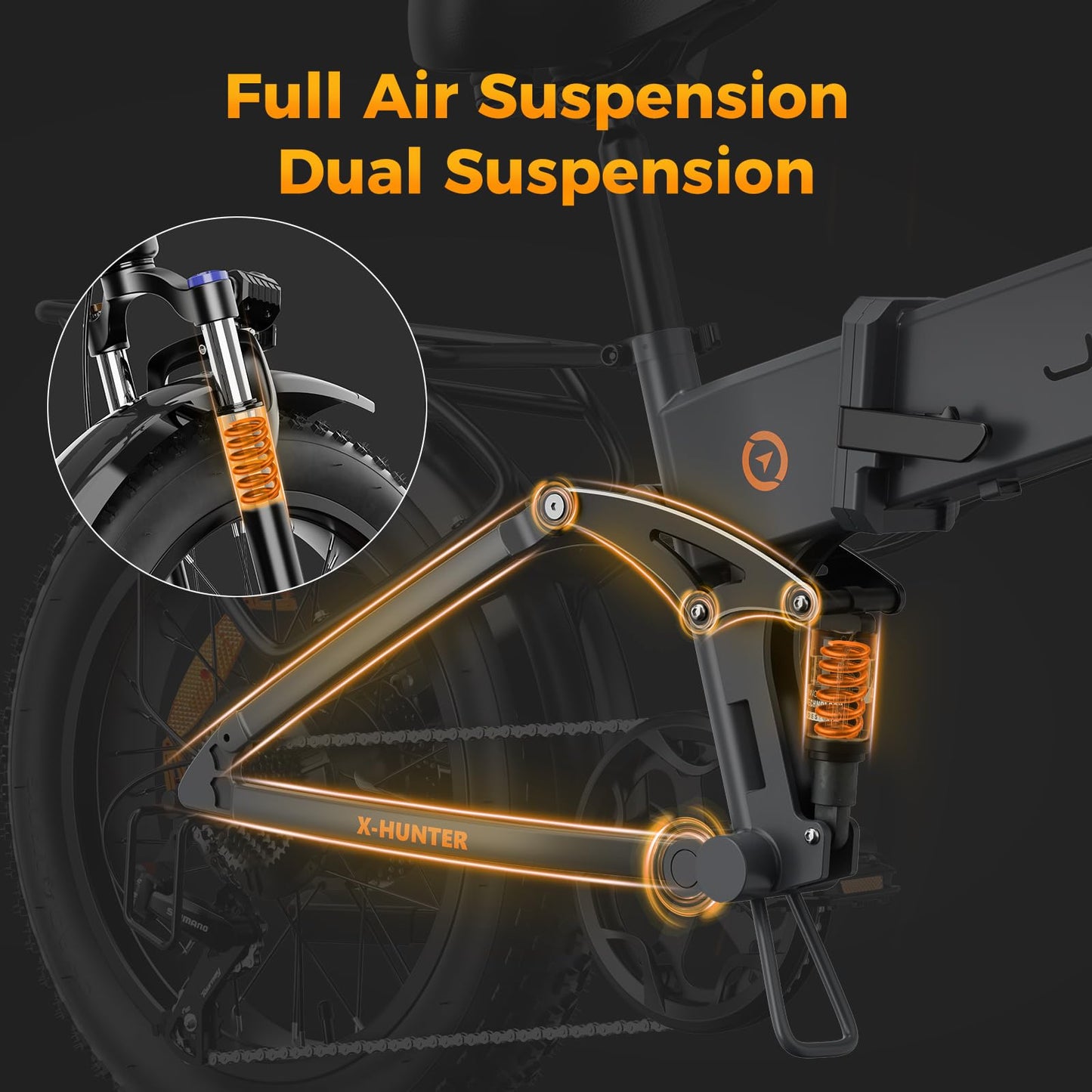 Jasion X-Hunter Electric Bike for Adults,1400W Peak Motor 30MPH Max Speed 48V 13AH Removable Battery, Full Suspension System Design,20''*4.0 Fat Tire Foldable Ebike,7-Speed Bicycles
