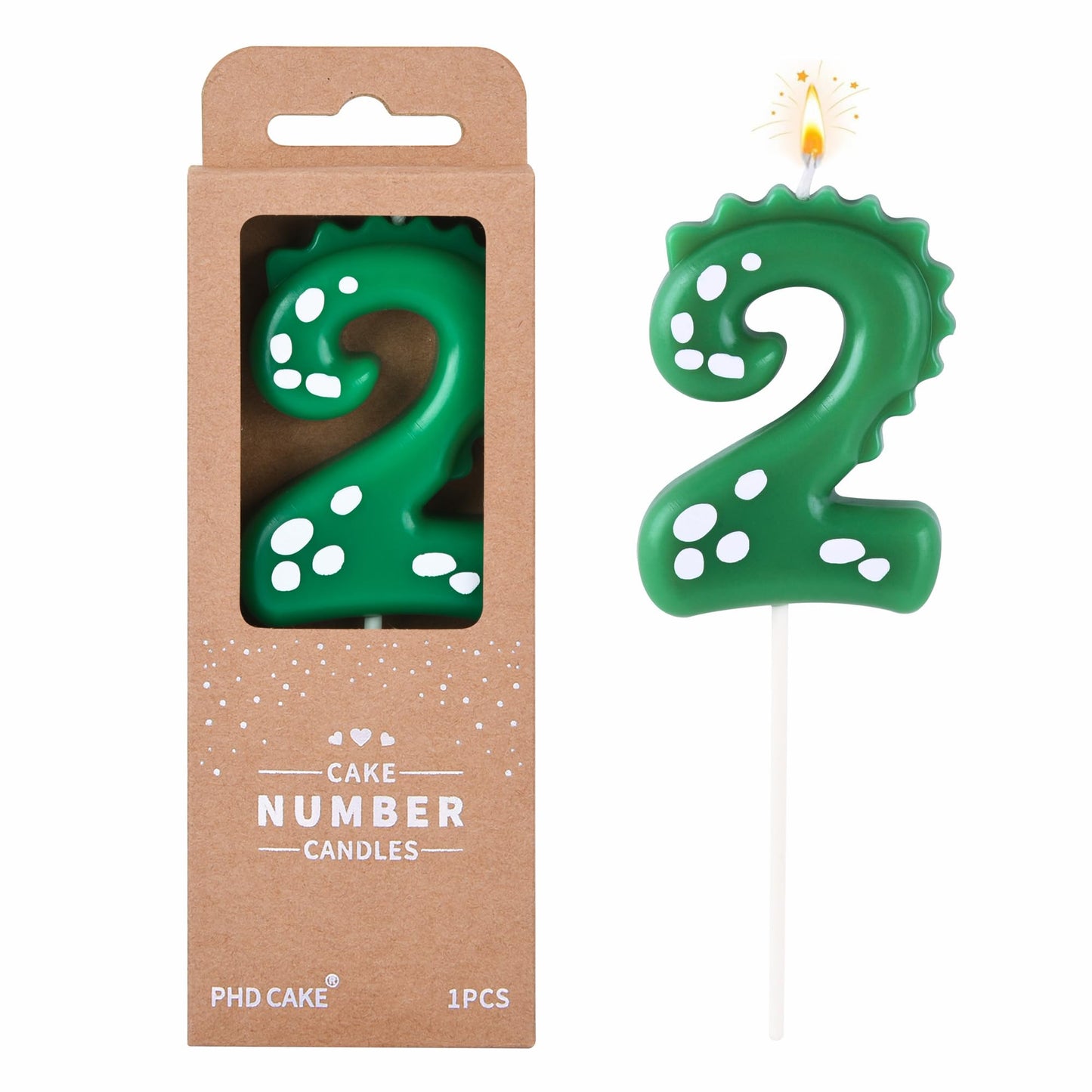 PHD CAKE 2.76 Inch Green Dinosaur 2 Number Birthday Candles, Dinosaur Number Candles, Cake Number Candles, Party Celebrations