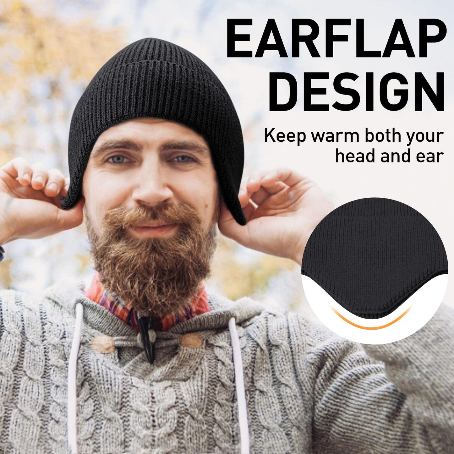 Arcweg Warm Beanies for Men Women Winter Kint Beanis Hats Thermal Skull Cap Bike Helmet Liner Ears Warmers Cycling Running Caps with Ear Flaps Cozy Slouchy Unisex Outdoor