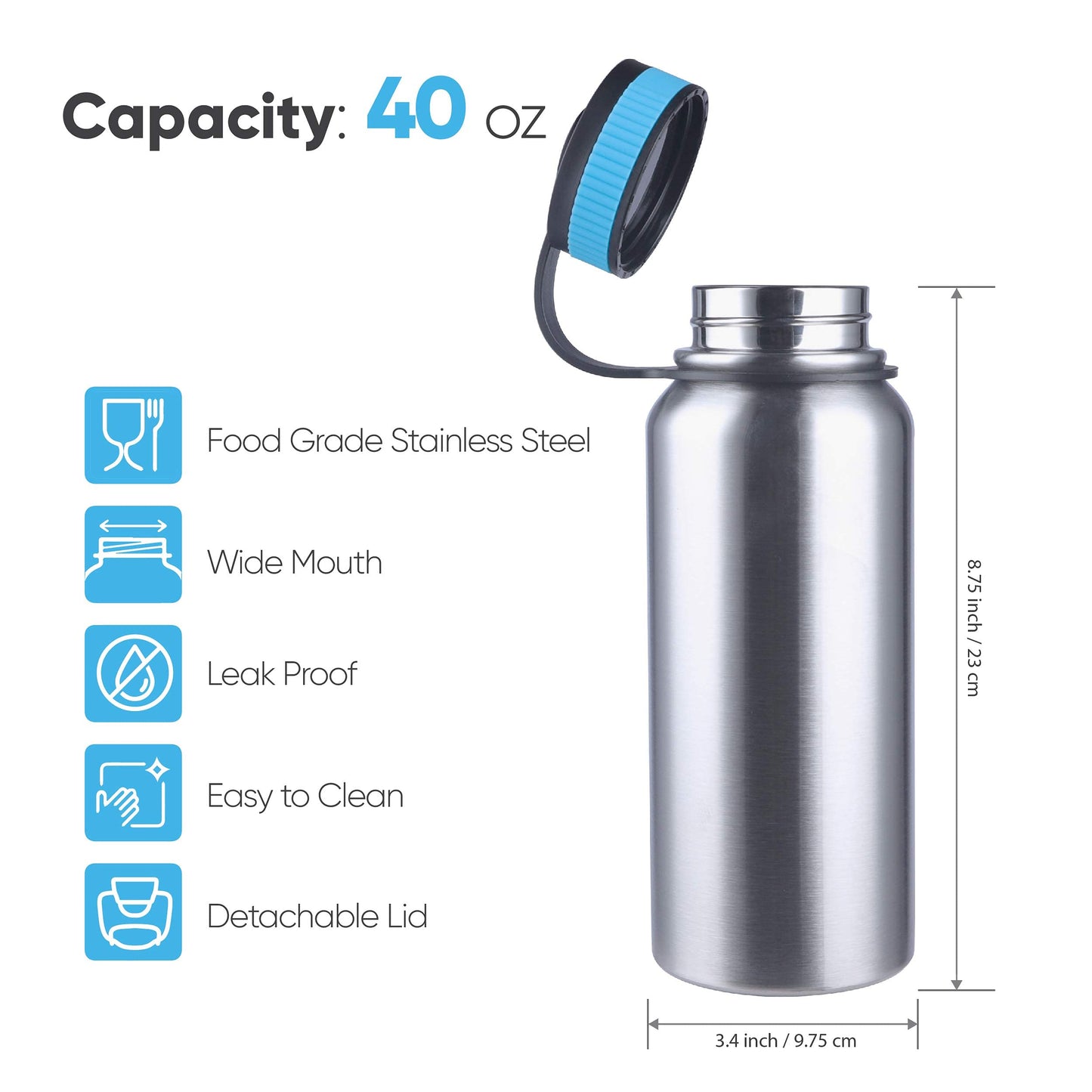 Gearland Canteen Stainless Steel Water Bottle with Nested Camping Cup and Lid for Bug Out Bag, Bushcraft Gear, Metal Canteen with a Wide Mouth Water Bottle and Mess Kit