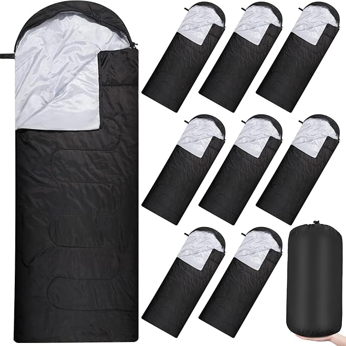 10 Pcs 0 Degree Camping Sleeping Bags Bulk for Adults Cold Weather Sleeping Bags 4 Season Warm Waterproof Lightweight with Compression Sack for Backpacking Hiking Travel Homeless