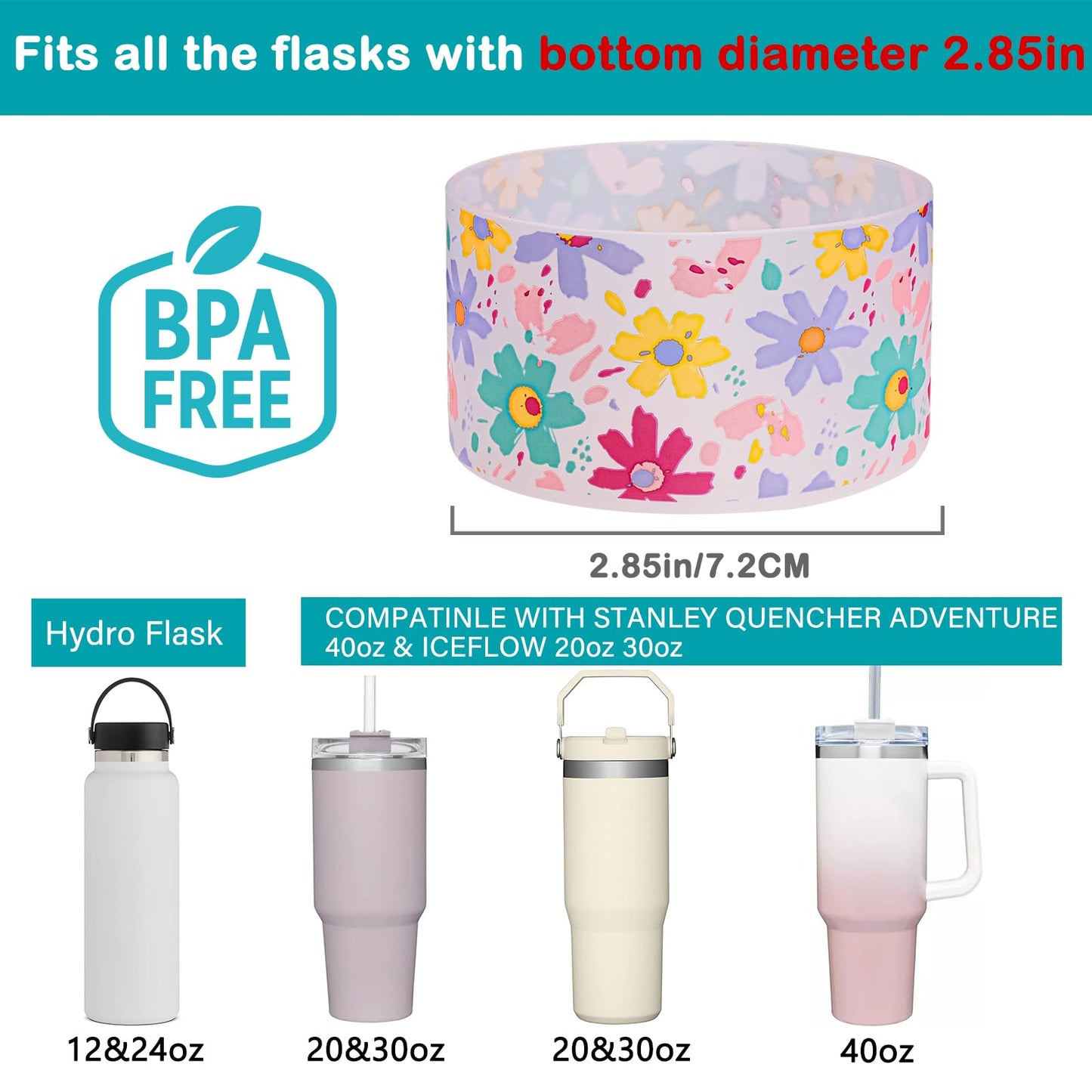 HEYSKAY 2pcs Protective Flask Silicone Boot Base for Stanley Quencher Adventure 40oz & Stanley IceFlow 20oz 30oz Tumbler, and Compatible with 12oz-24oz Hydro Water Bottles, Simple Modern and More