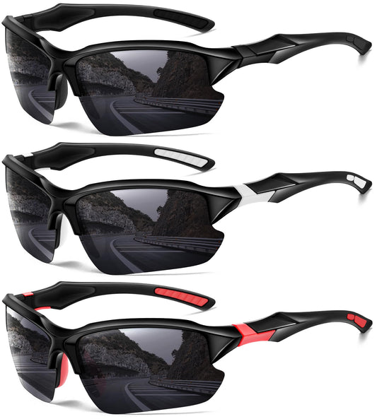 DioKiw 3PACK Sports Polarized Sunglasses for Men Cycling Running Fishing UV400 Protection Sun Glasses Lightweight Half Frame Goggles