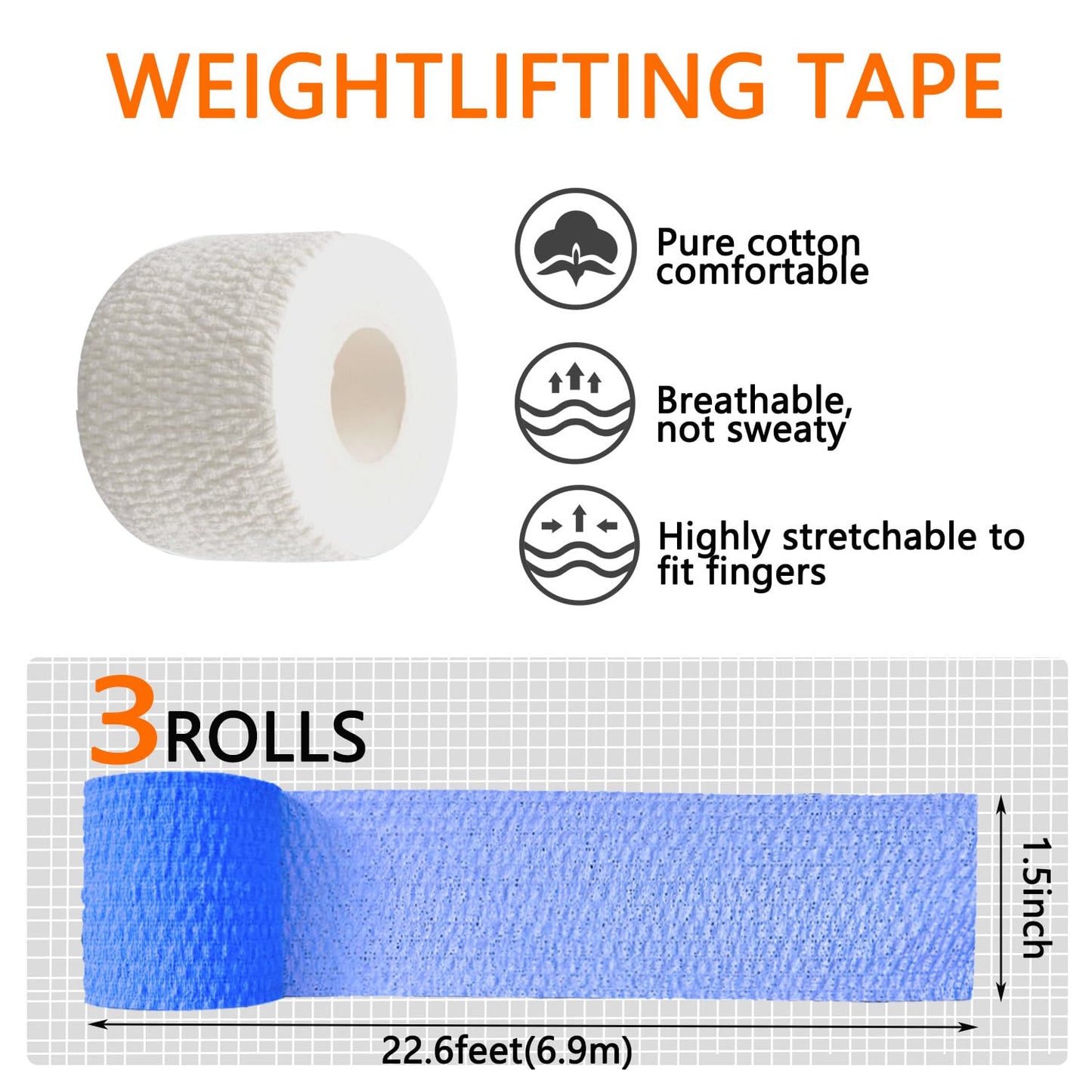 ANAMPION Weightlifting Hook Grip Tape 4 Roll 23ft/Roll Comfortable & Stretchy Athletic Thumb Tape for Weight Lifting & Cross Training Gym Workout Tape - Protect Thumb, Wrist & Finger (MIX-1.5"-4Roll)