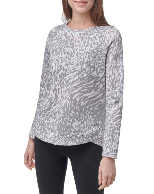 Andrew Marc Women's Printed Pullover Sweatshirt, Overcast Animal, X-Large