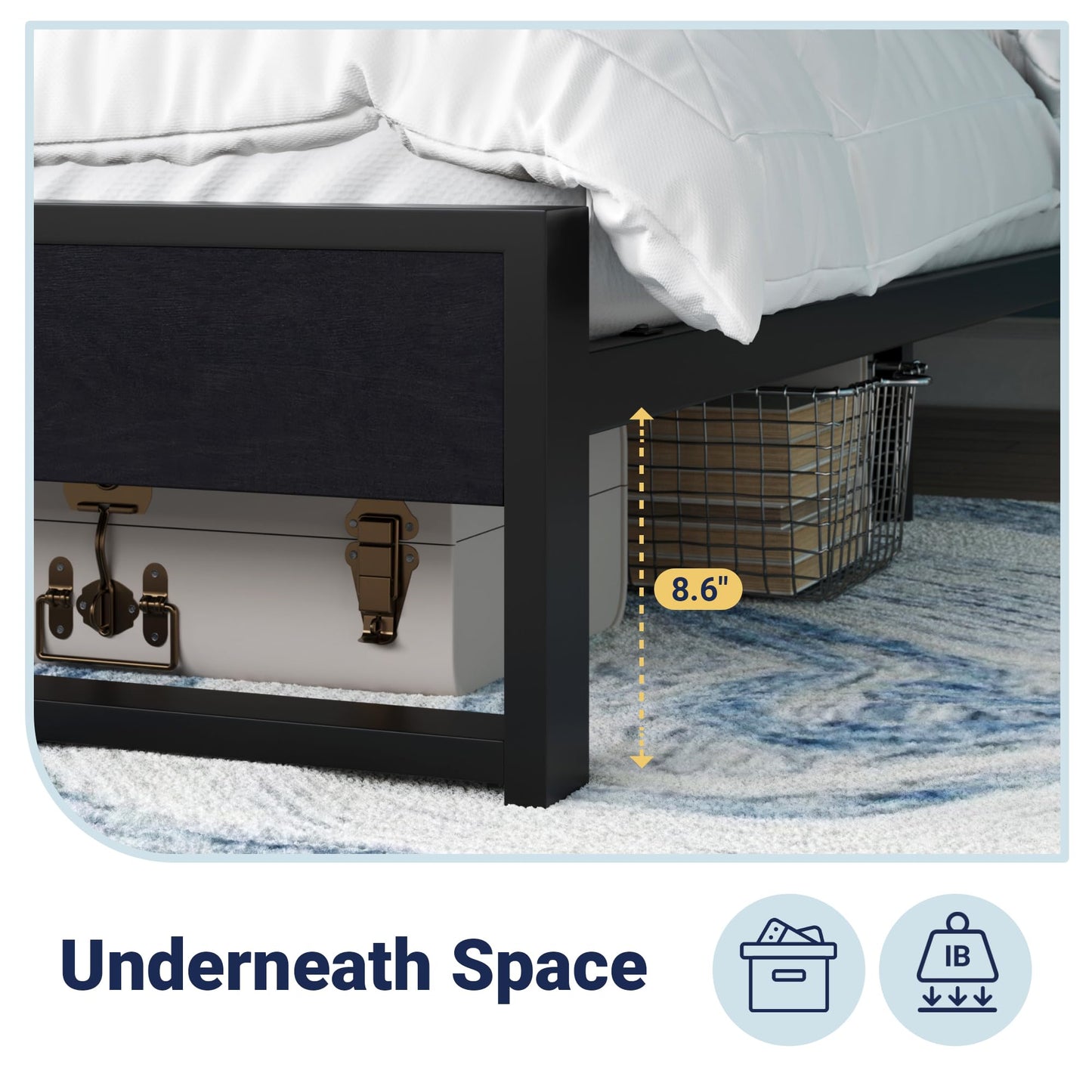 Allewie Sturdy Metal and Wooden Bed Frame with Headboard and Footboard,8.6" Underneath Space, No Box Spring Needed, Modern Design,Black,Twin
