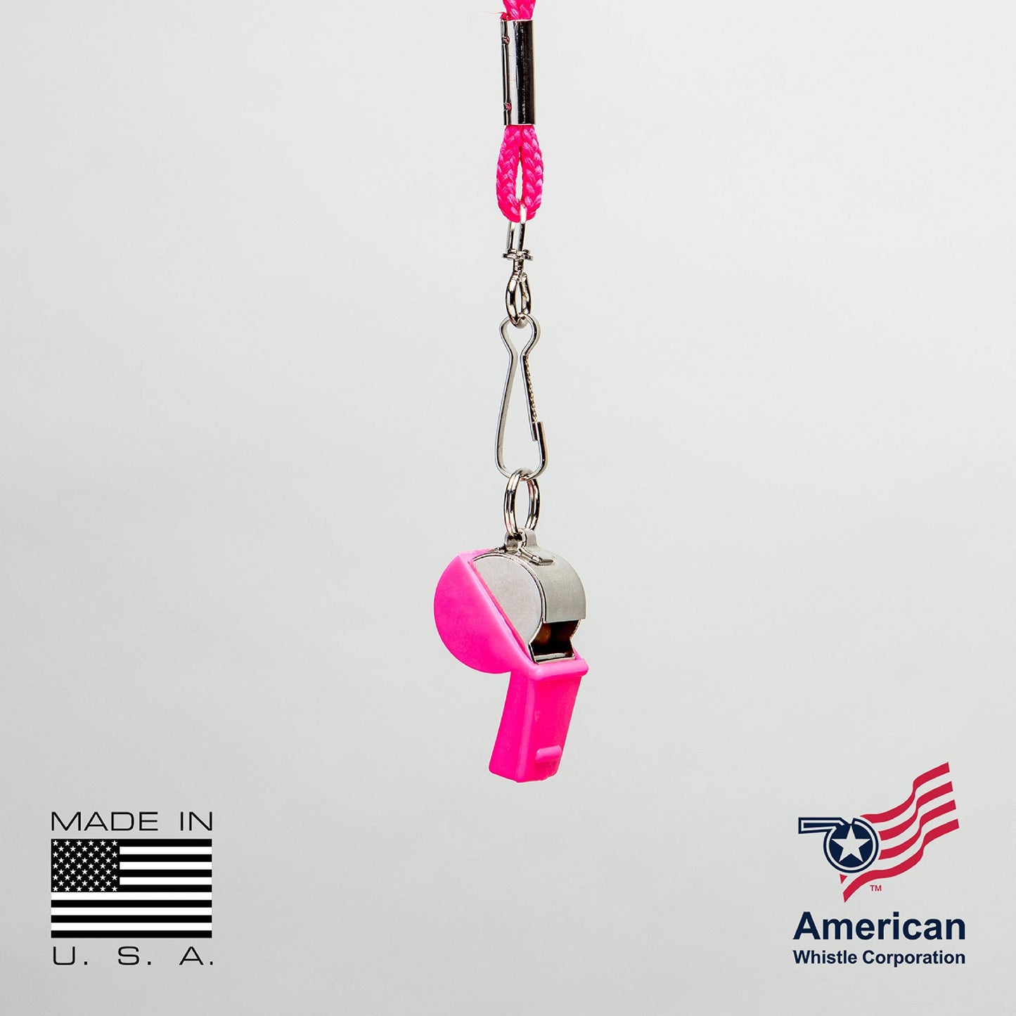 American Whistle Corporation American Classic Whistle - 126 db Solid Brass Whistle with Lanyards and Safe-T-Tip - Made in America (Hot Pink)