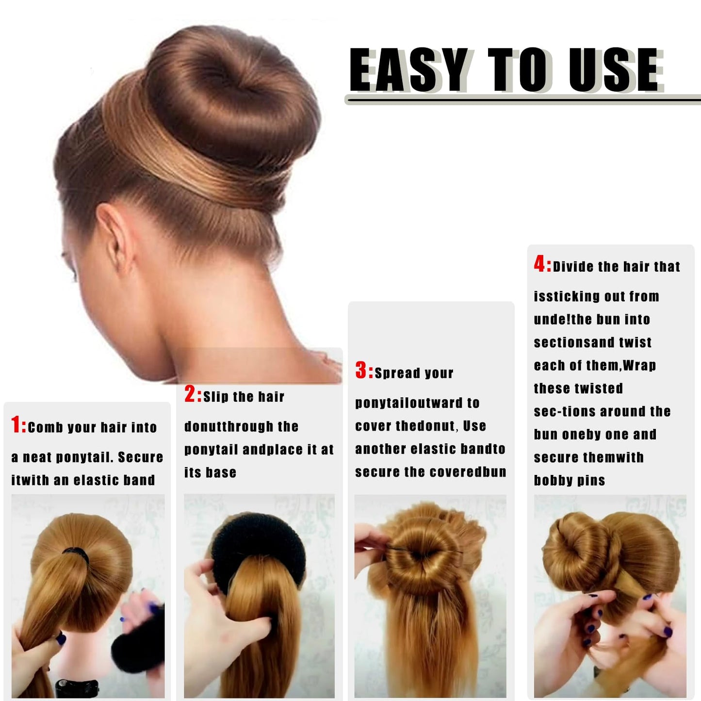 10 Pcs Hair Bun Maker - Donut Bun Maker for Hair(5 medium and 5 small),Ballet Bun for Women and Kids with Elastic Hair Ties, Hair Pins(Beige)