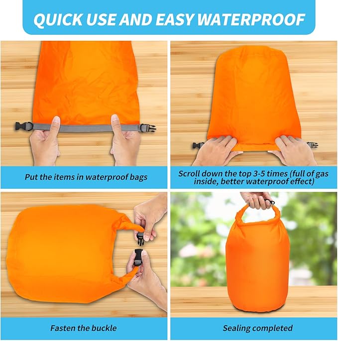 Dry Bag Set, Waterproof Small Lightweight Dry Bags for Paddle Board Kayaking, Fishing, Camping (Orange, 20L 2Pack)