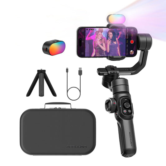 AOCHUAN Gimbal Stabilizer for Smartphone, Phone Gimbal w/8" Extension Rod, Profession 3-Axis Stabilizer w/RGB Magnetic Fill Light for Video Recording, Compatible w/iPhone/Andriod-Smart S2 Kit