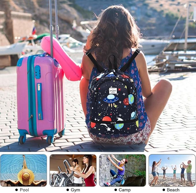 Dry Wet Drawstring Backpack with Shoe Compartment for Women Adjustable Gym Bag