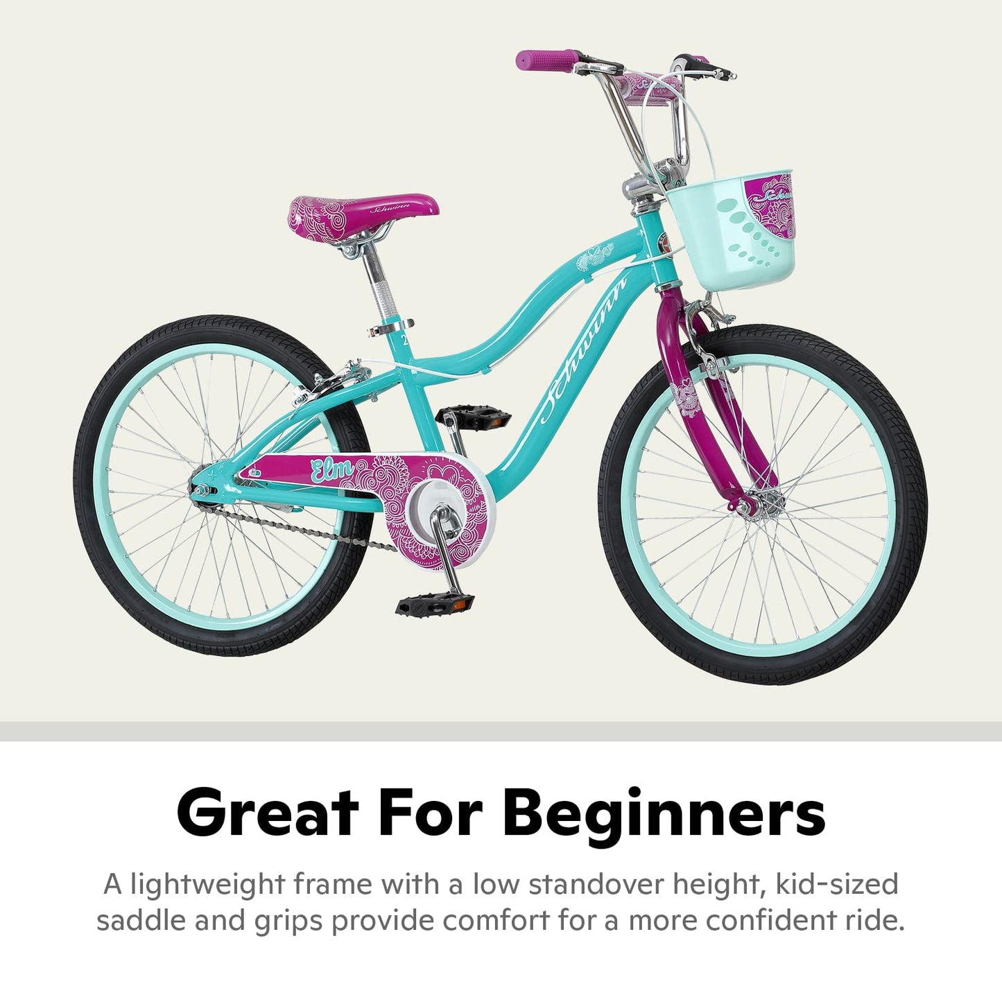 Schwinn Elm Bike, 20 Inch Bike for Kids Ages 7-13, SmartStart Ergonomic Design for Kids, Adjustable Seat Grows with your Child, Rear Coaster Brake & Front and Rear Hand Brakes, Training Bicycle