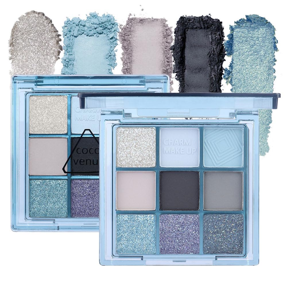 AMY'S DIARY Sky Blue Colorful Eye shadow Palette Makeup,9 Color Matte Shimmer Natural Eye Eyeshadow palettes Highly Pigmented Neutral Naturing-Looking Long Lasting Waterproof