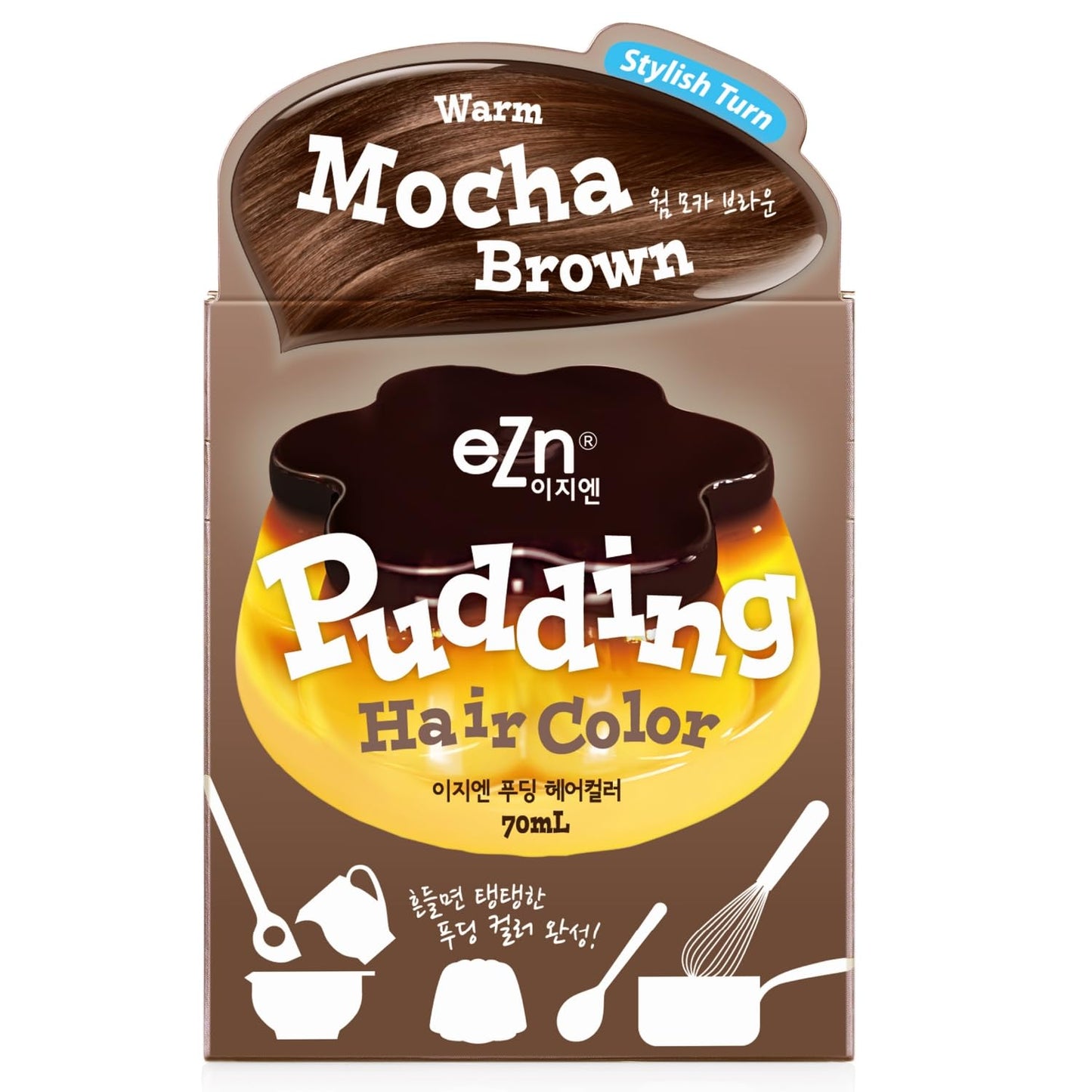eZn Pudding Hair Dye, Ammonia-Free Semi-Permanent DIY Hair Color Kit with Keratin, Made in Korea, Odorless, Gentle for Sensitive Skin, No Skin Irritation (Warm Mocha Brown, 1 Pack)