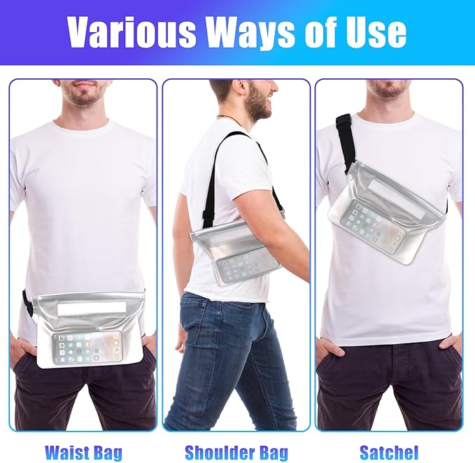 Waterproof Fanny Pack Adjustable Waist Strap Clear Fanny Pack for Women, Waterproof Belt Bag Water Park Essentials, Fanny Dry Pack for Beach, Camping and Swimming