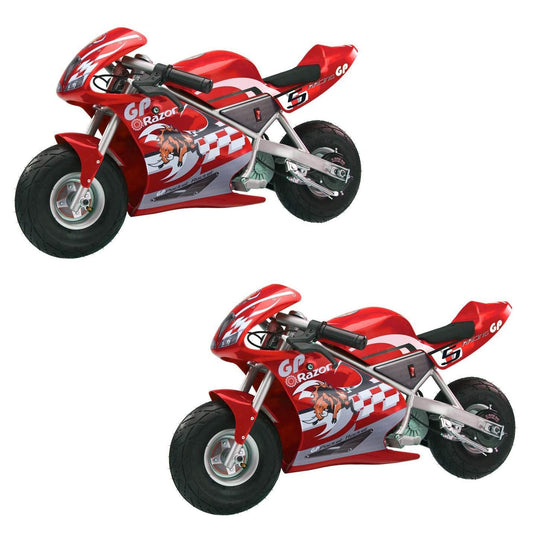 Razor 24 Volt Mini Electric Bike 1 Speed Dirt Racing Motorcycle Pocket Rocket with 10” Pneumatic Tires, Speeds up to 15 MPH, Ages 13 Plus, 2 Pack, Red