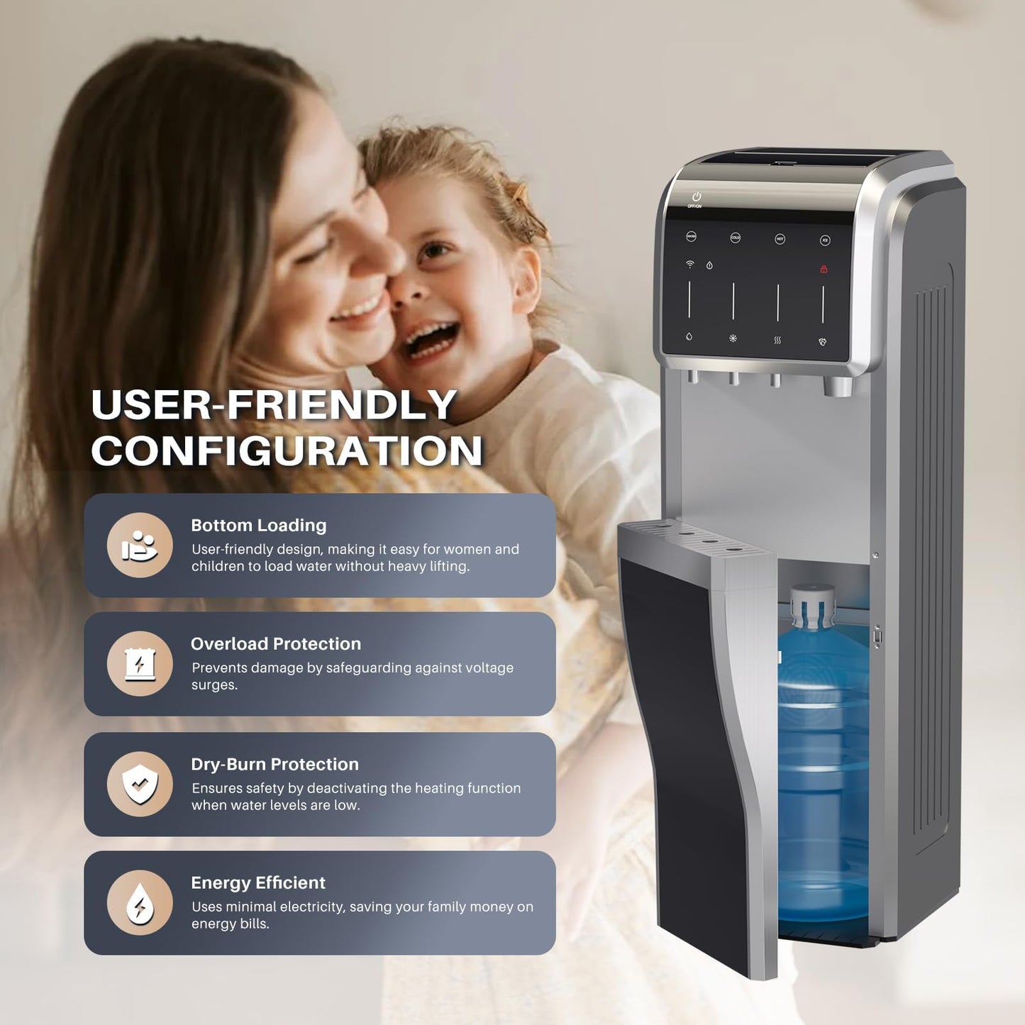 ICEPURE Multi-Function WiFi Water Cooler with Bullet and Crushed/Chewable Ice Maker, 5 Gallon Bottle Bottom Loading, Hot Cold Water Dispenser Built-in Ice Machine Combo, 35lbs/24H, Stainless Steel