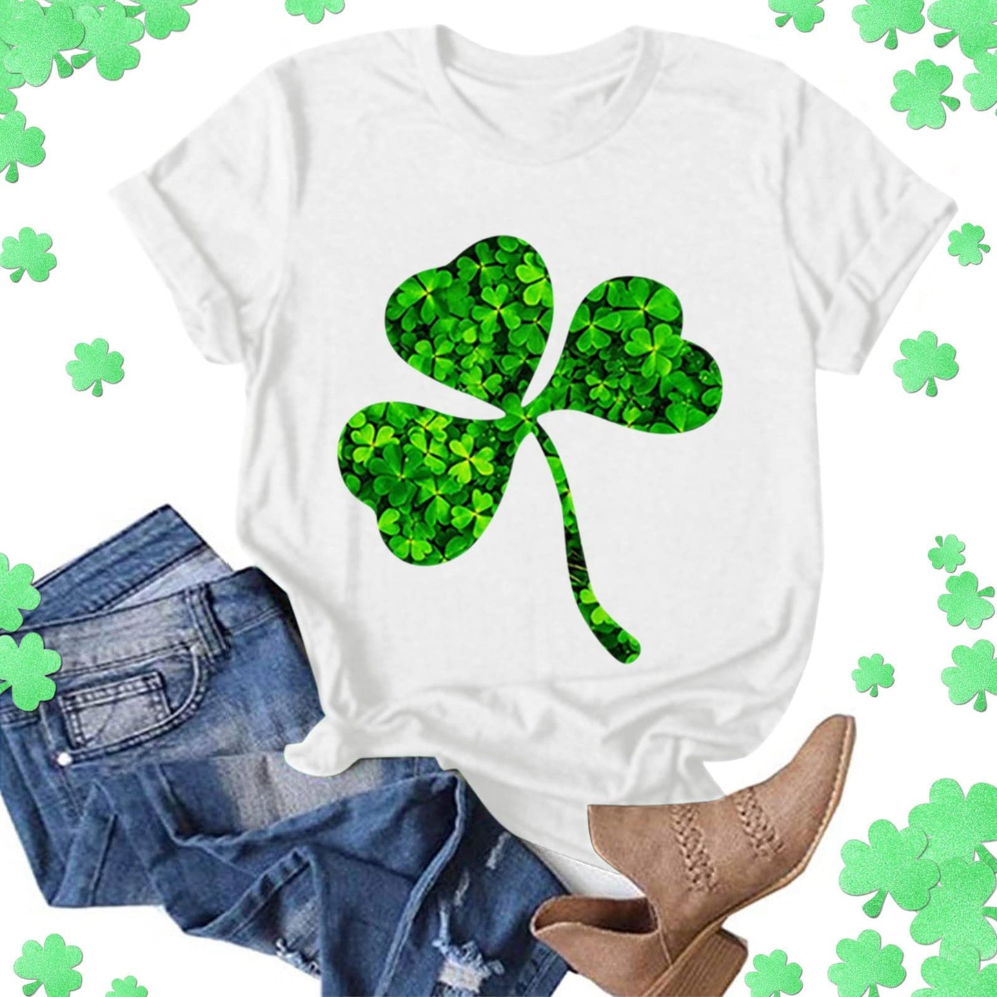 Aniywn Women's St Patricks Day Casual Short Sleeve T-Shirt Round Neck Graphic Print Tee Top Blouse