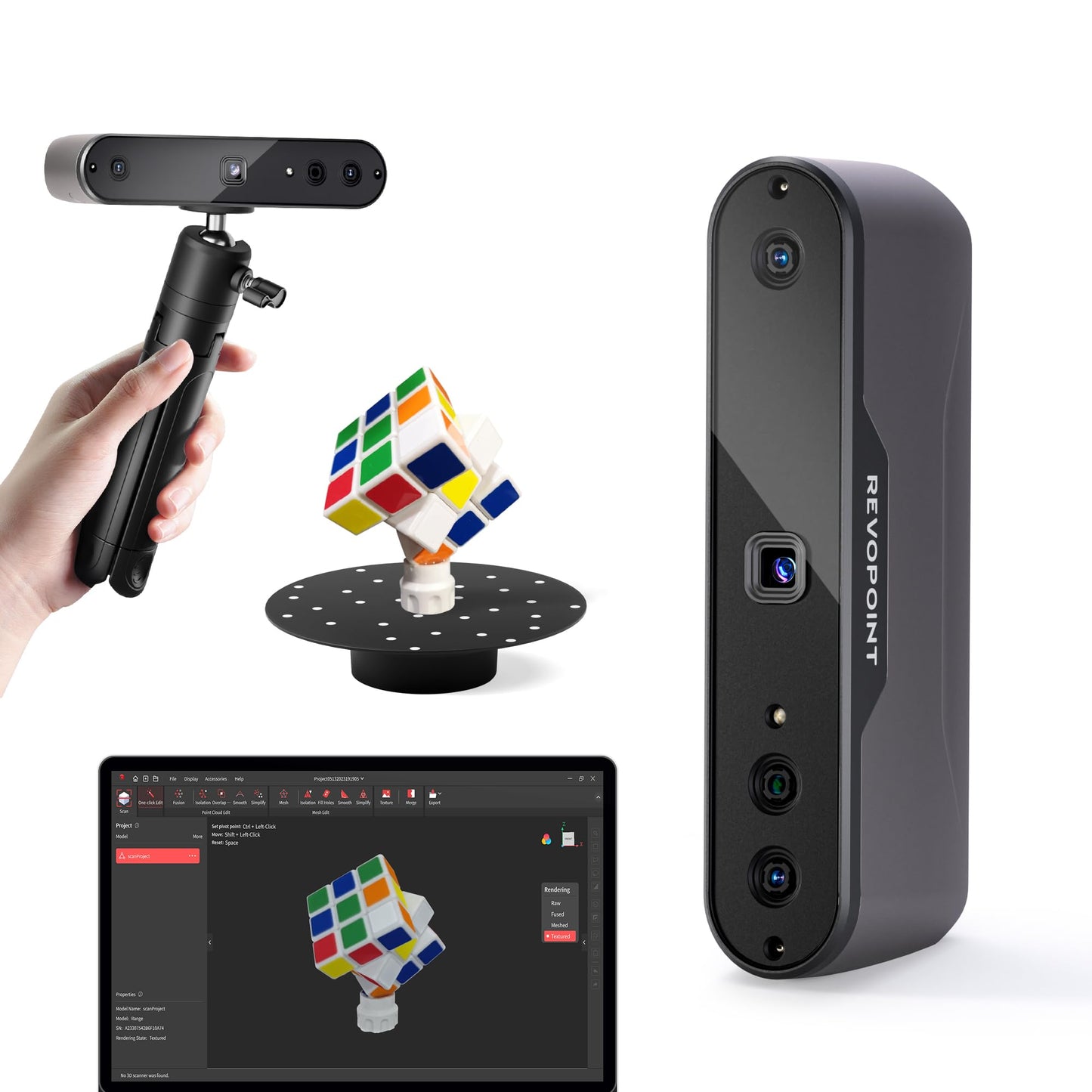 Revopoint Inspire 3D Scanner for 3D Printing Handheld, 3D Printer Scanner 0.2mm Precision, Full Color 3D Model Scanning for Car Customization, Digital Art, DIY Projects, Support Android/iOS/Mac/Win