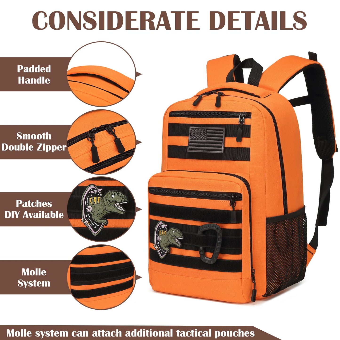 Kids Tactical Backpack Army Molle Bookbag Military Boys Backpack for School, Outdoor, Camping, Orange