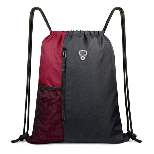 BeeGreen Maroon Drawstring Backpack Sports Gym Bag for Women Men Large String Backpack With Zipper and Water Bottle Mesh Pockets Cinch Sack Workout Bag, 16" x 20"