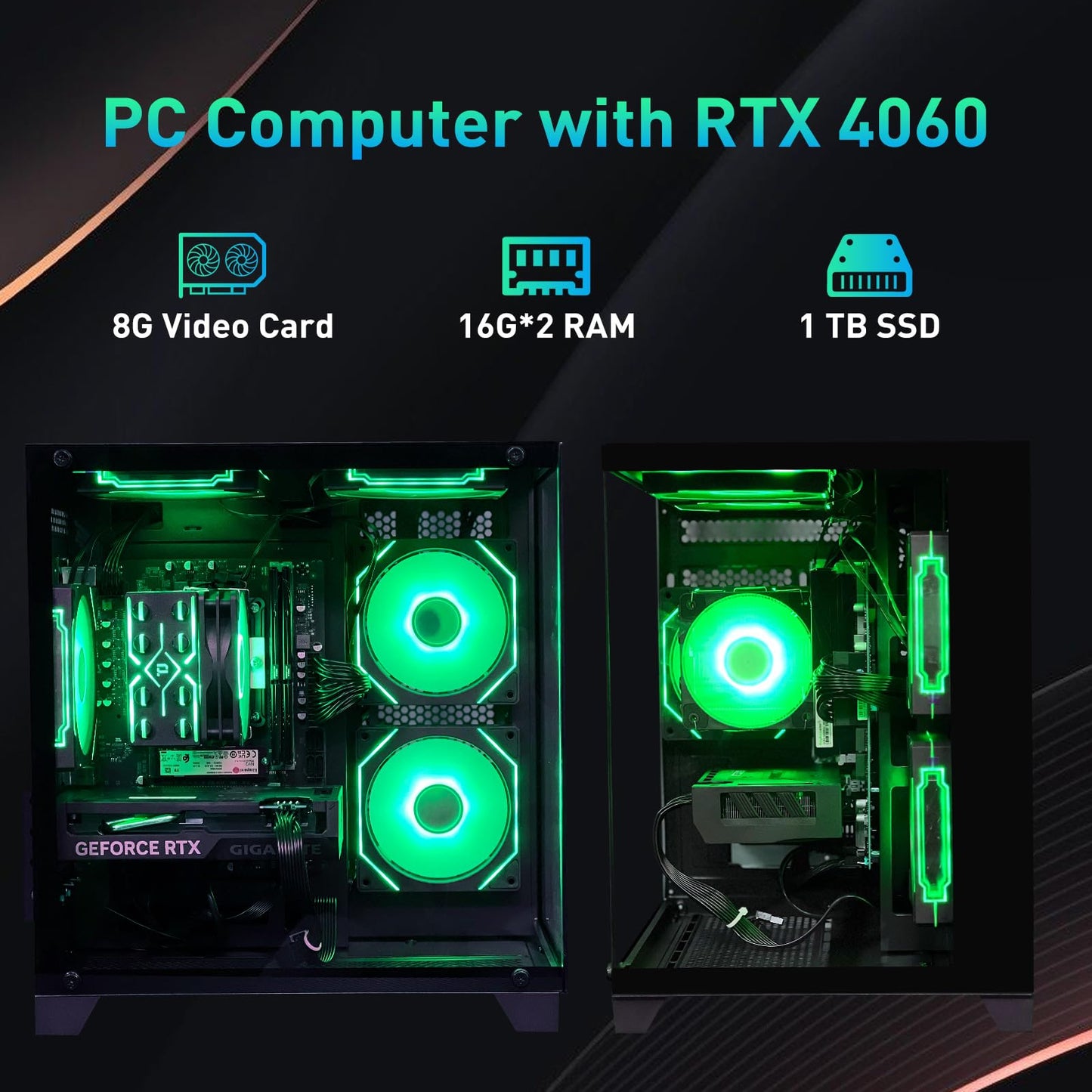 ALCPOK Gaming PC Desktop, Intel Core i5 14400F, RTX 4060, 32GB RAM, 1TB SSD, ARGB Fan, Tower Computer for Gaming and Office