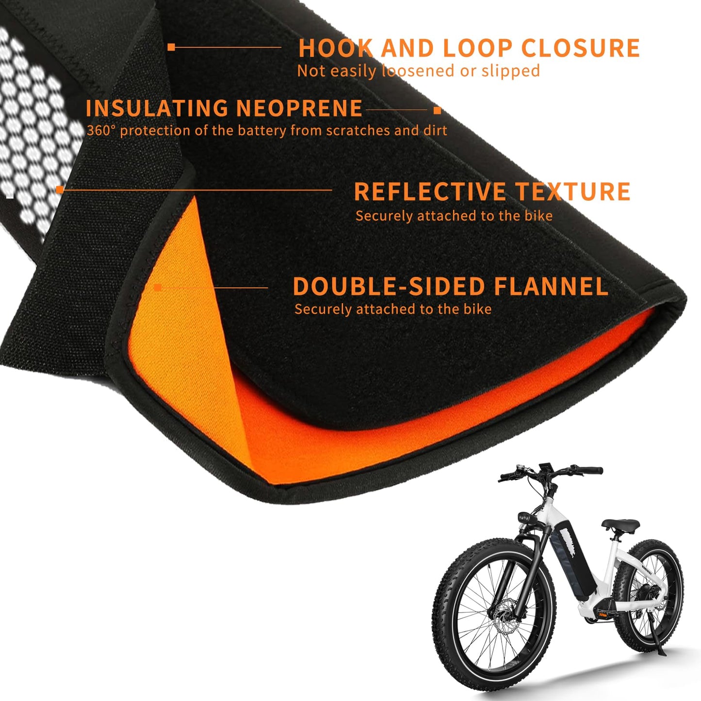 LETSERBIKE Ebike Battery Cover Waterproof, Neoprene Electric Bicycle Battery Cover Large, Fat Tire E-Bike Light-reflecting Battery Covers Bag for Winter, Dustproof, Extended Battery Life