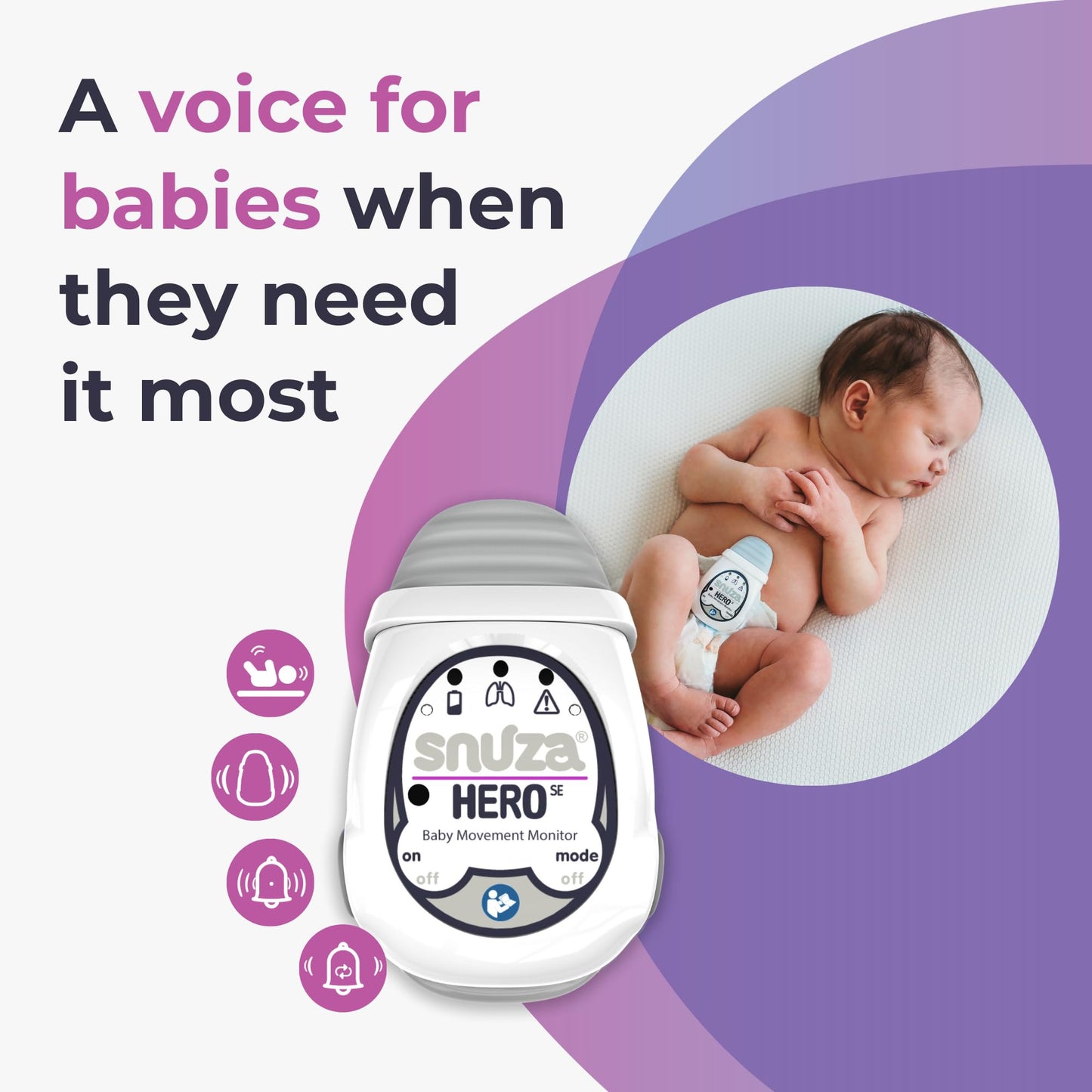 Snuza Hero Baby Monitor: Alerts When No Movement Detected, Gentle Vibration Pre-Alerts, Attaches to Nappy, No WiFi/Bluetooth, Medical Grade Material. Safer Sleep for Babies, Better Sleep for Parents.