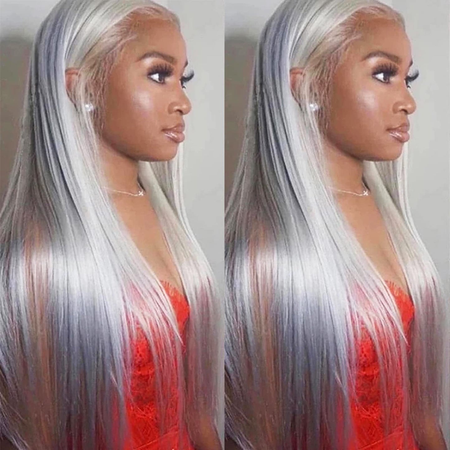 ANDRIA 13X4 HD Lace Front Wigs Straight Hair Glueless Lace Wigs Synthetic Long Silk Straight Natural Wig 200% Density Grey Wig Pre Plucked Lace Frontal Wigs With Baby Hair For Black Women 26 Inches