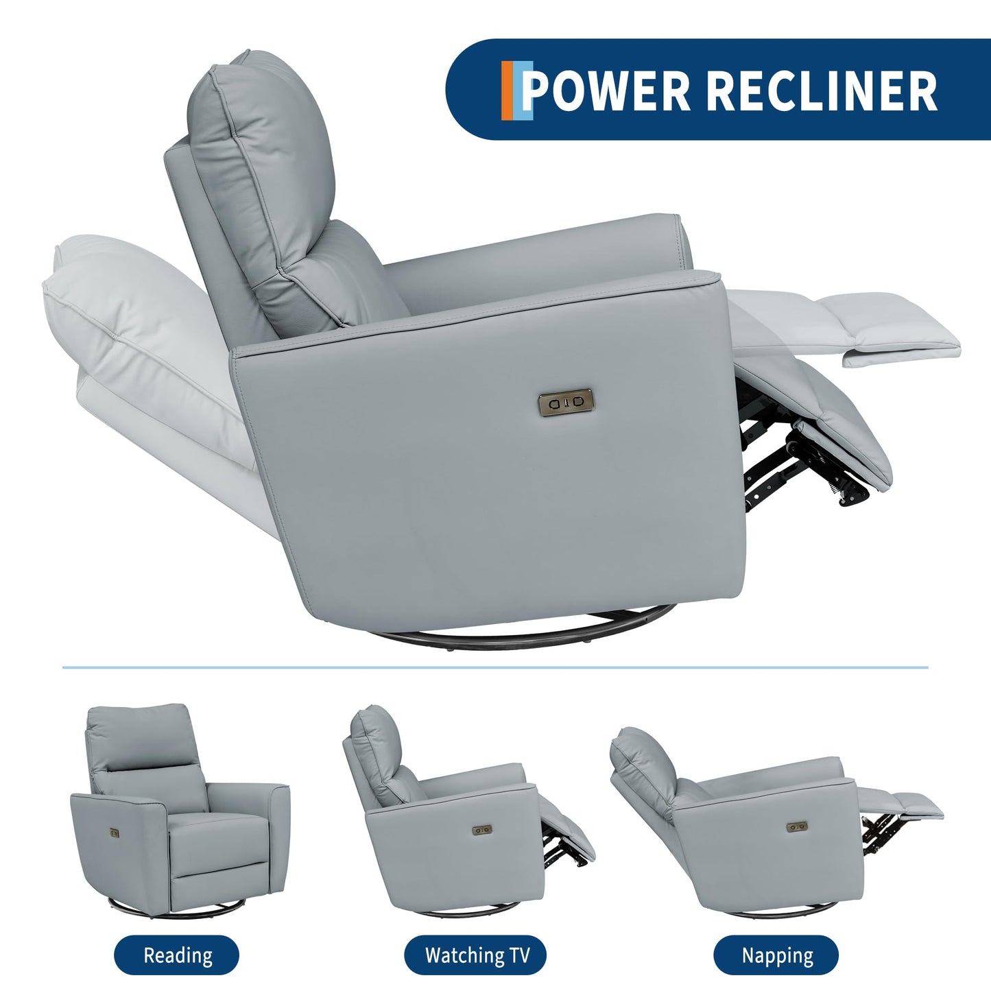 IDEALHOUSE Power Recliner Chair Swivel Rockery Glider PU Leather Upholstered Glider Recliner Nursery Chair with USB Port and Lumbar Support for Living Room,Home Theater and Nursery