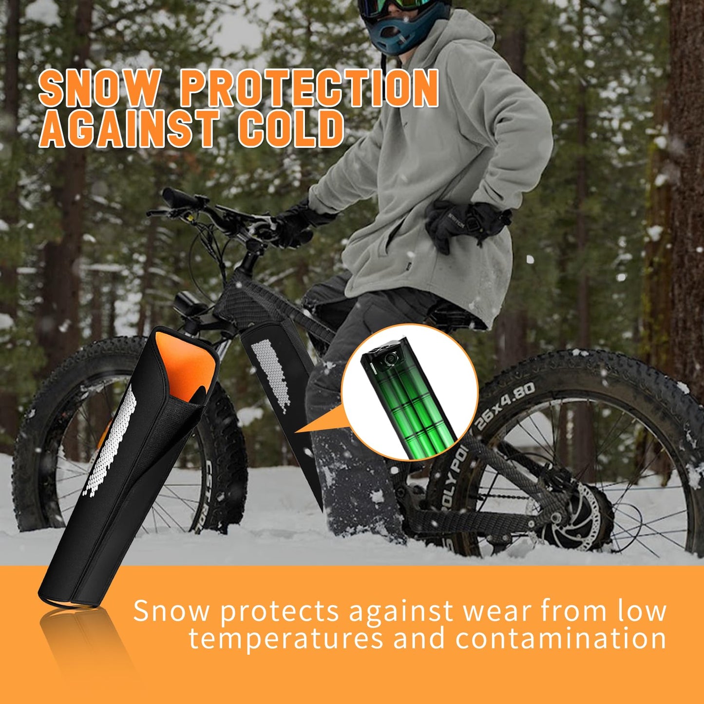 LETSERBIKE Ebike Battery Cover Waterproof, Neoprene Electric Bicycle Battery Cover Large, Fat Tire E-Bike Light-reflecting Battery Covers Bag for Winter, Dustproof, Extended Battery Life