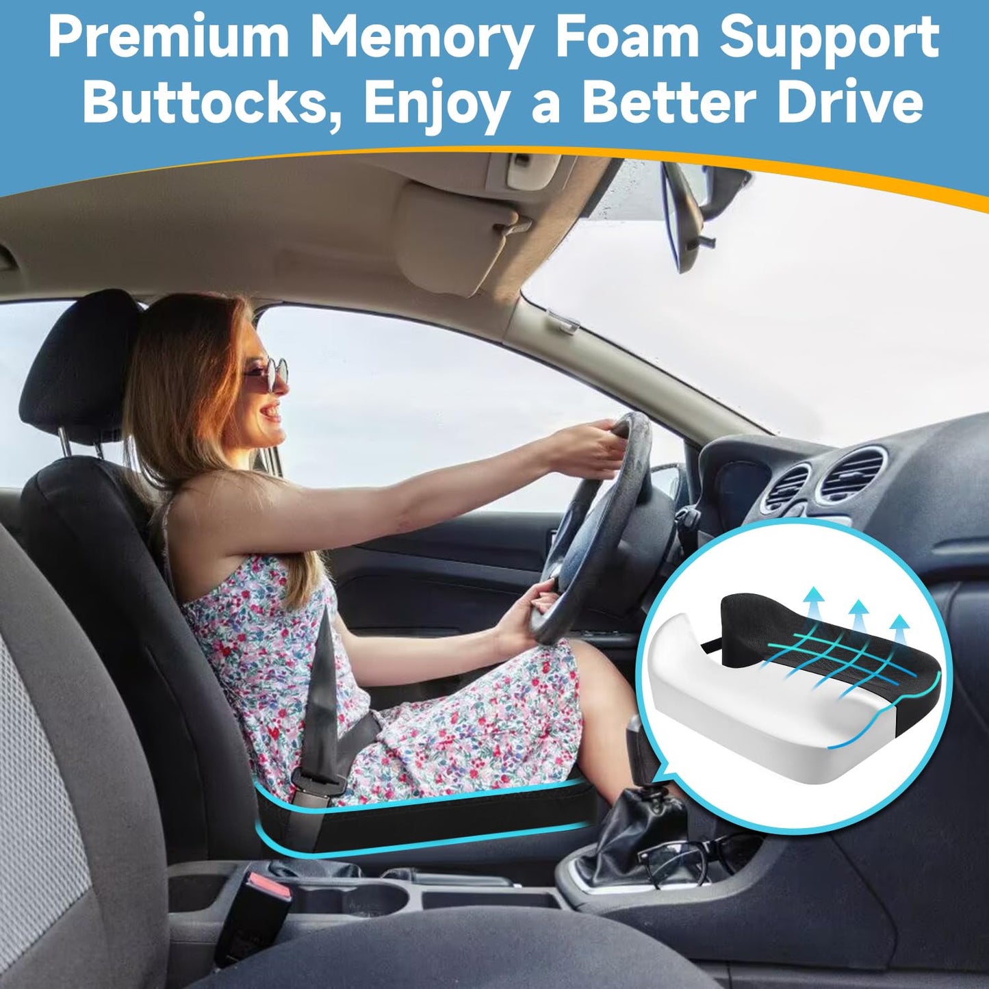 anzhixiu Heightening Truck Seat Cushion for Broader Vision, Car Seat Cushion for Car Seat Driver Truck Driver, Sciatica Pain Relief Pillow Tailbone Pain Relief Cushion for Long Time Driving