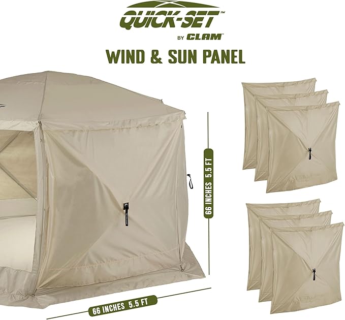CLAM Quick-Set Escape 12 x 12 Foot Portable Pop Up Camping Outdoor Gazebo 6 Sided Canopy Shelter + 2 Pack of Wind and Sun Panels