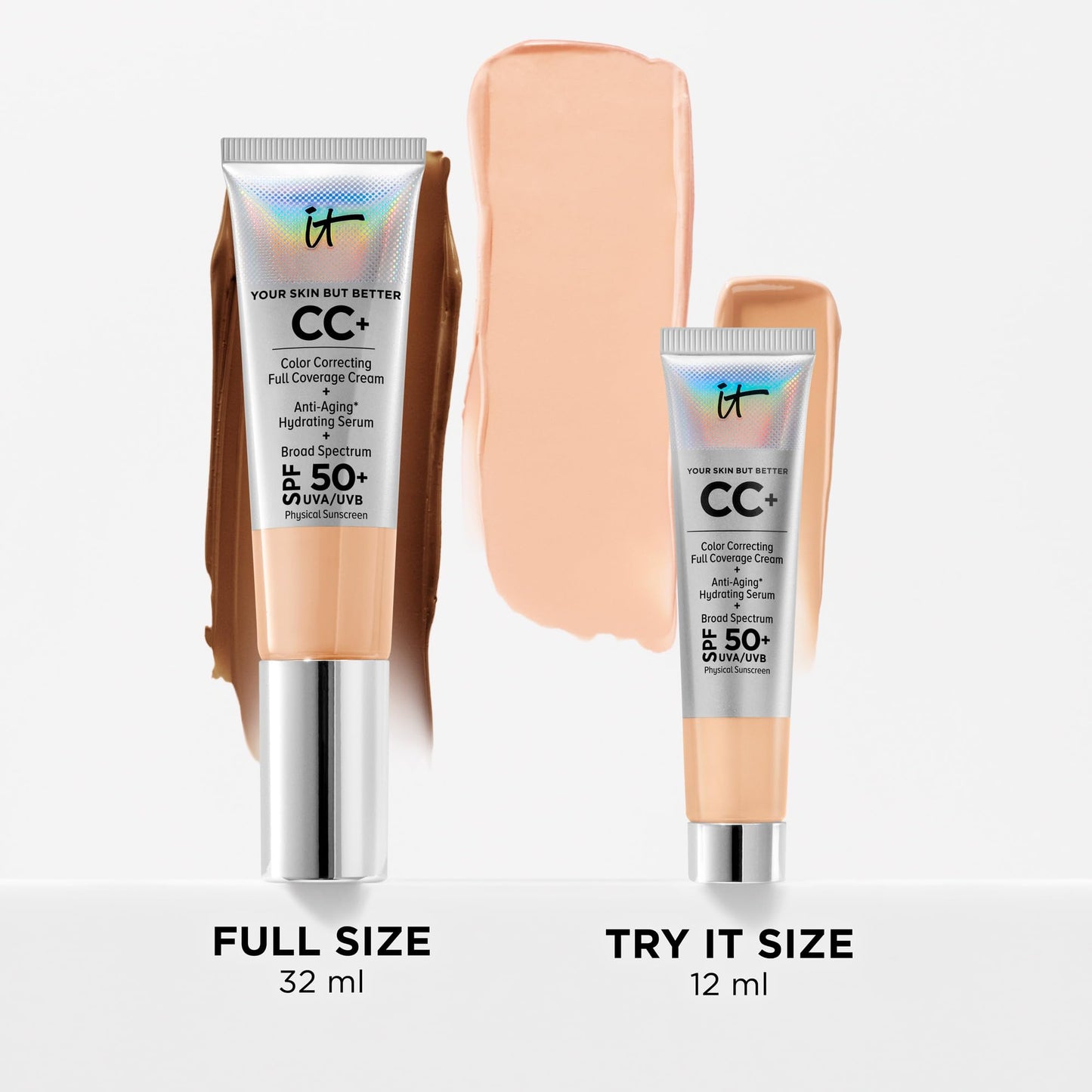 IT Cosmetics Your Skin But Better CC+ Cream Travel Size, Neutral Medium - Color Correcting Cream, Full-Coverage Foundation, Hydrating Serum & SPF 50+ Sunscreen - Natural Finish - 0.406 fl oz