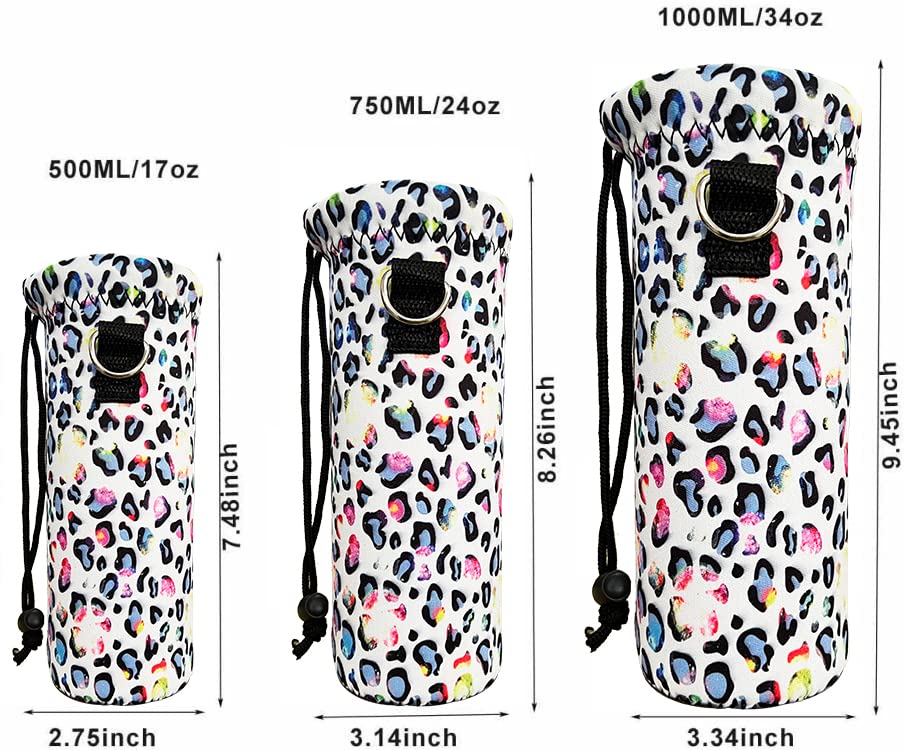 RICHEN Neoprene Water Bottle Carrier Bag with Adjustable Shoulder Strap,Insulated Water Bottle Cover for 500ml/16oz Stainless Steel/Glass/Plastic Bottles (Spots,500ML)