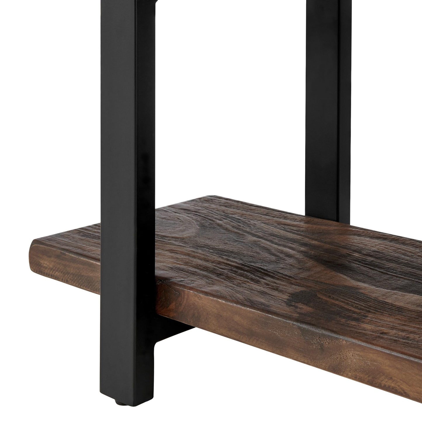 Alaterre Furniture Pomona 48" Solid Pine Wood Media Console Table with 2 Open Shelves and Metal Legs - 3-Tier Storage Display and Rustic Industrial Accent Furniture in Natural Finish