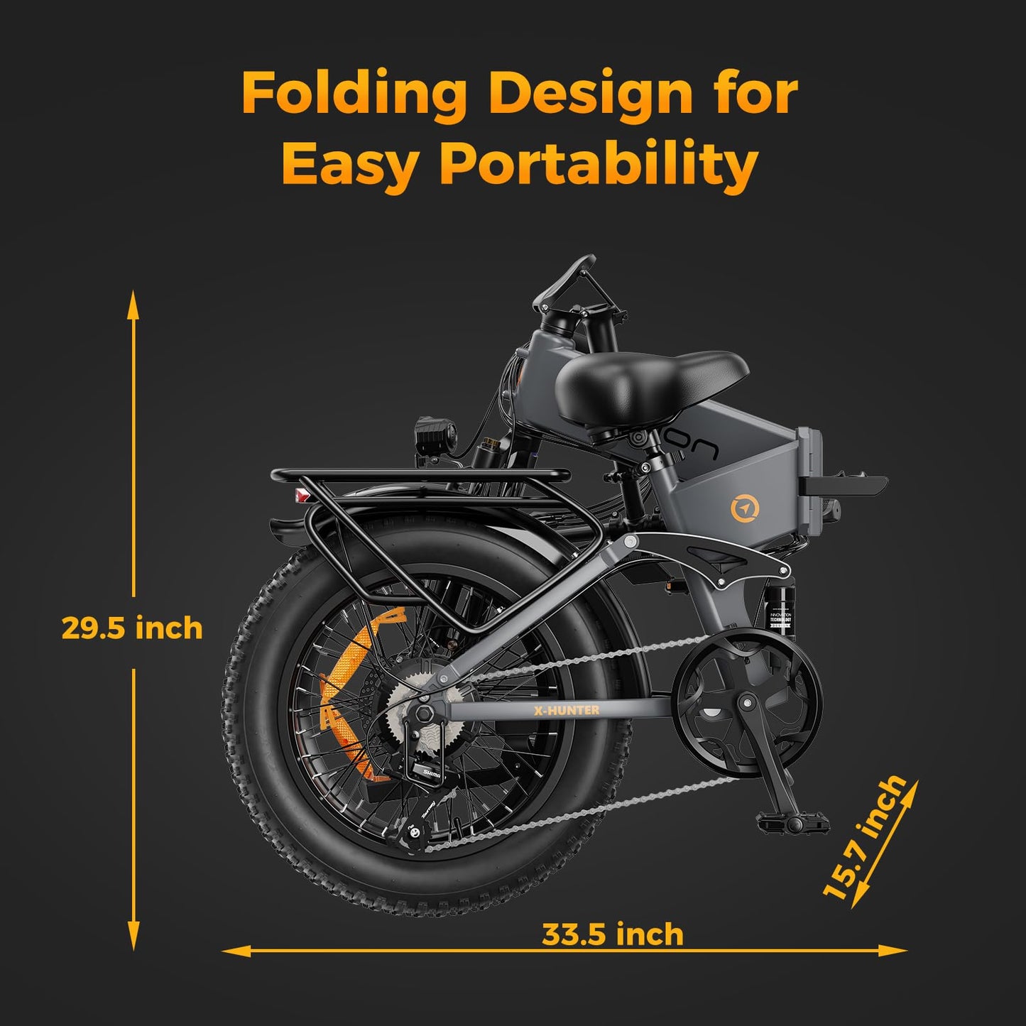 Jasion X-Hunter Electric Bike for Adults,1400W Peak Motor 30MPH Max Speed 48V 13AH Removable Battery, Full Suspension System Design,20''*4.0 Fat Tire Foldable Ebike,7-Speed Bicycles