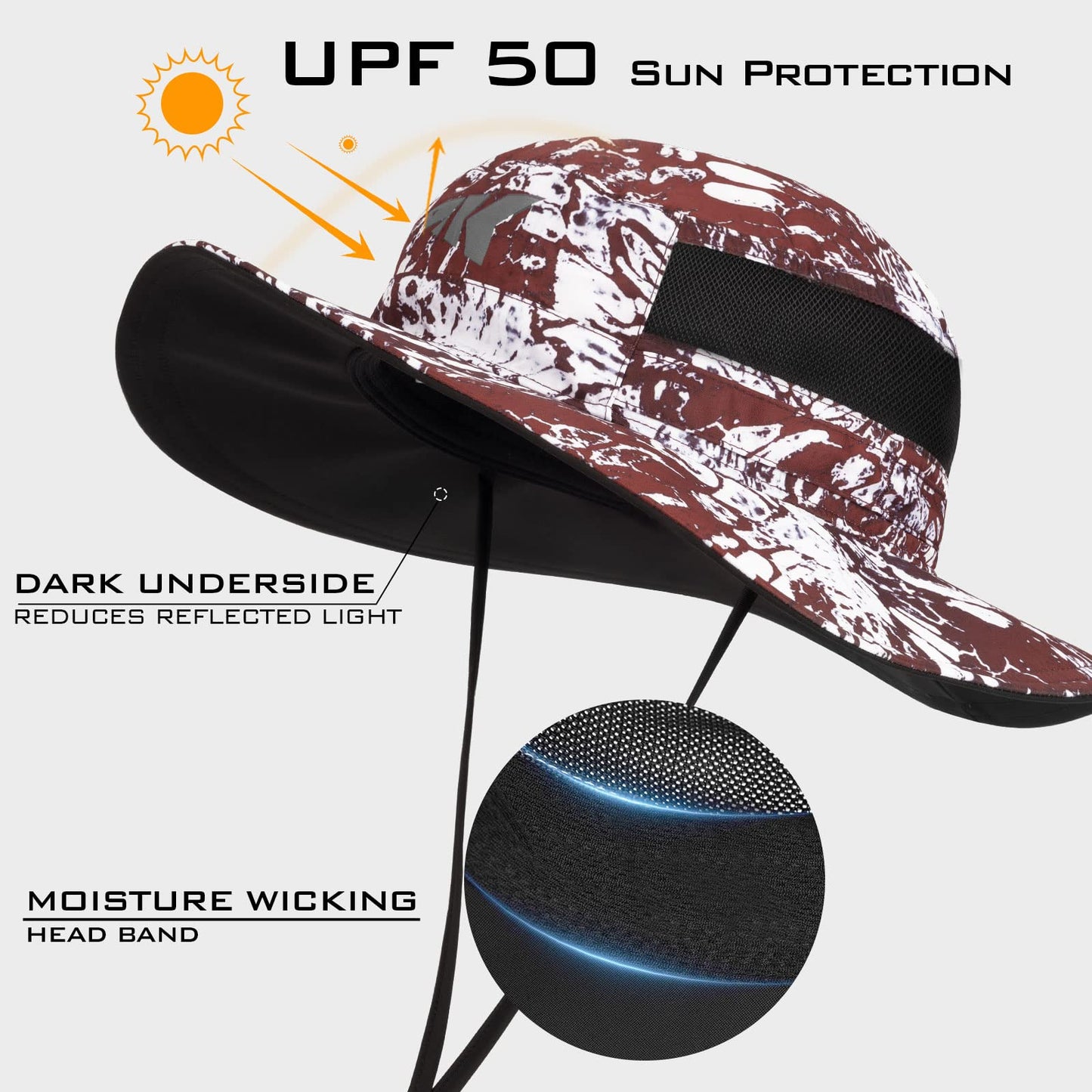 KastKing Sol Armis UPF 50 Boonie Hat - Sun Protection Hat, Fishing Beach & Hiking Paddling, Rowing, Kayaking Prym1 Fire and Ice