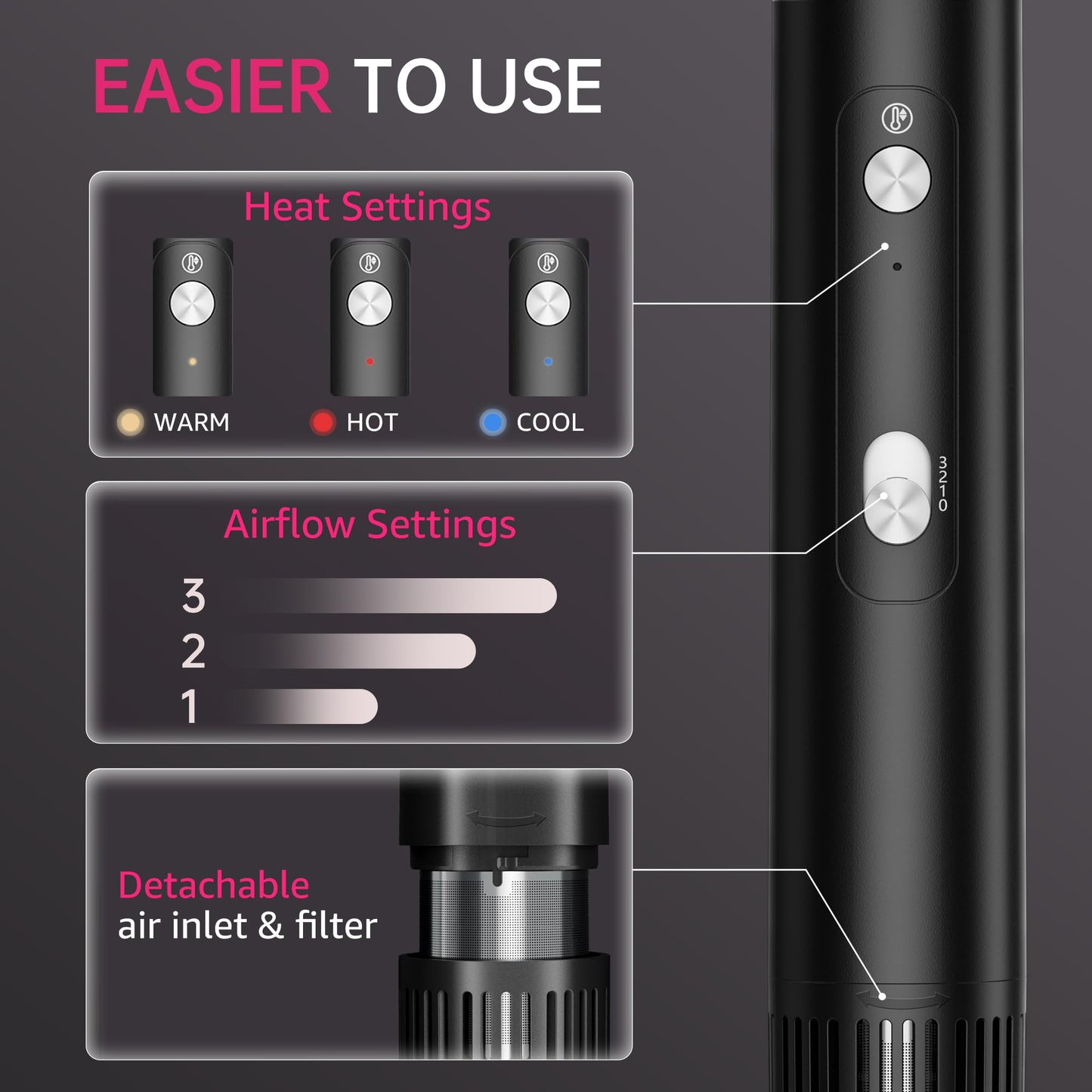 SKIMI Hair Dryer Brush and Blow Dry Brush, Multi-Hot Air Styler with 110000RPM Brushless Motor, Hot Air Brush for Fast Drying Curling Volumizing Straightening&Styling, High-Speed (Black&Silver)