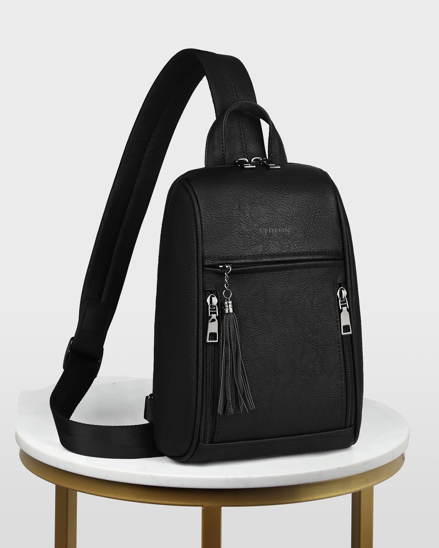 FADEON Large Sling Bag for Women Crossbody Purse with Tassels for Travel, Designer Leather Shoulder Chest Bags