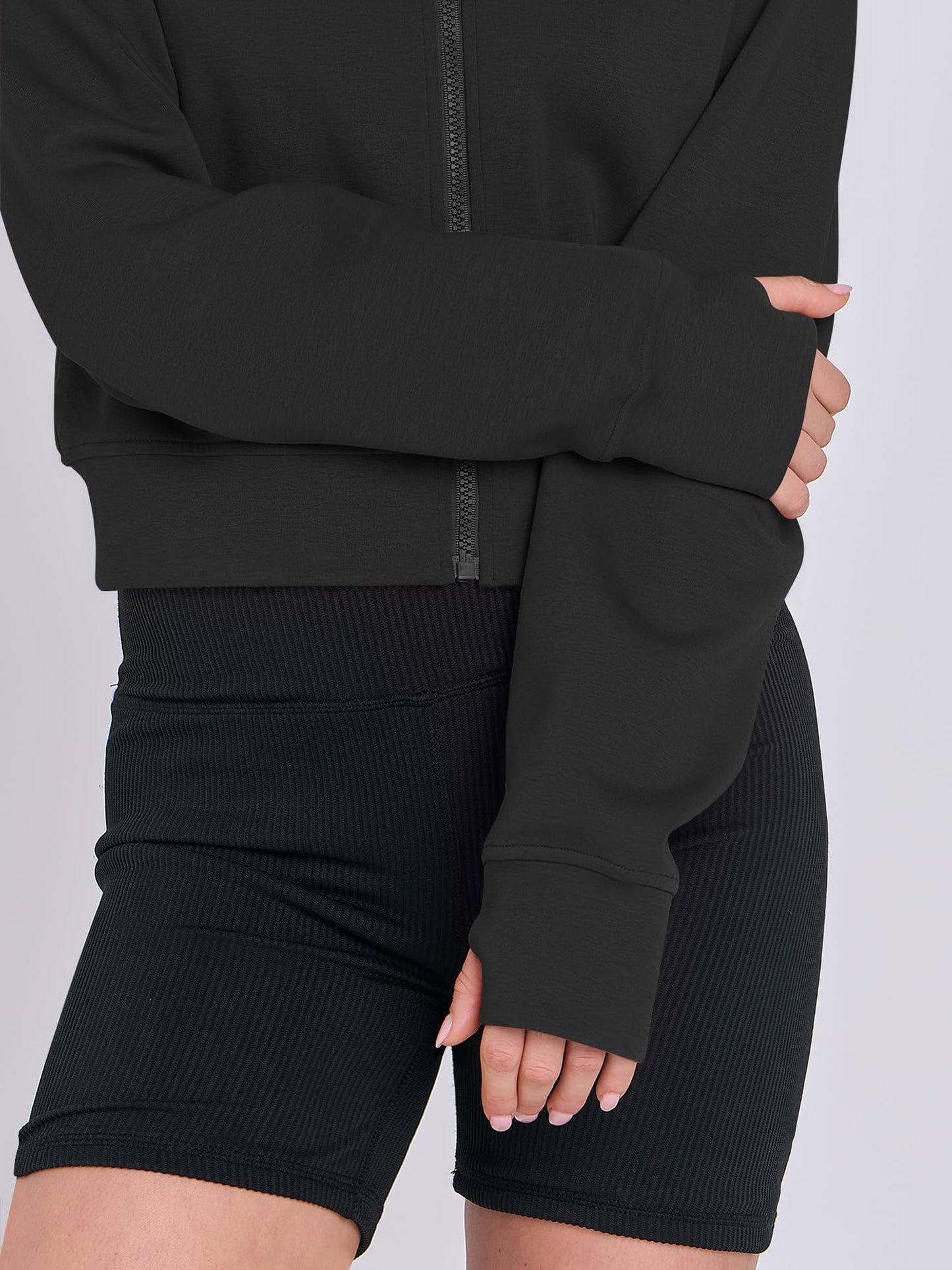 ANRABESS Womens Zip Up Hoodies Cropped Sweatshirts Fleece Jackets Fall Outfits Casual Hooded Y2k Tops Winter Clothes 2024 Black Small