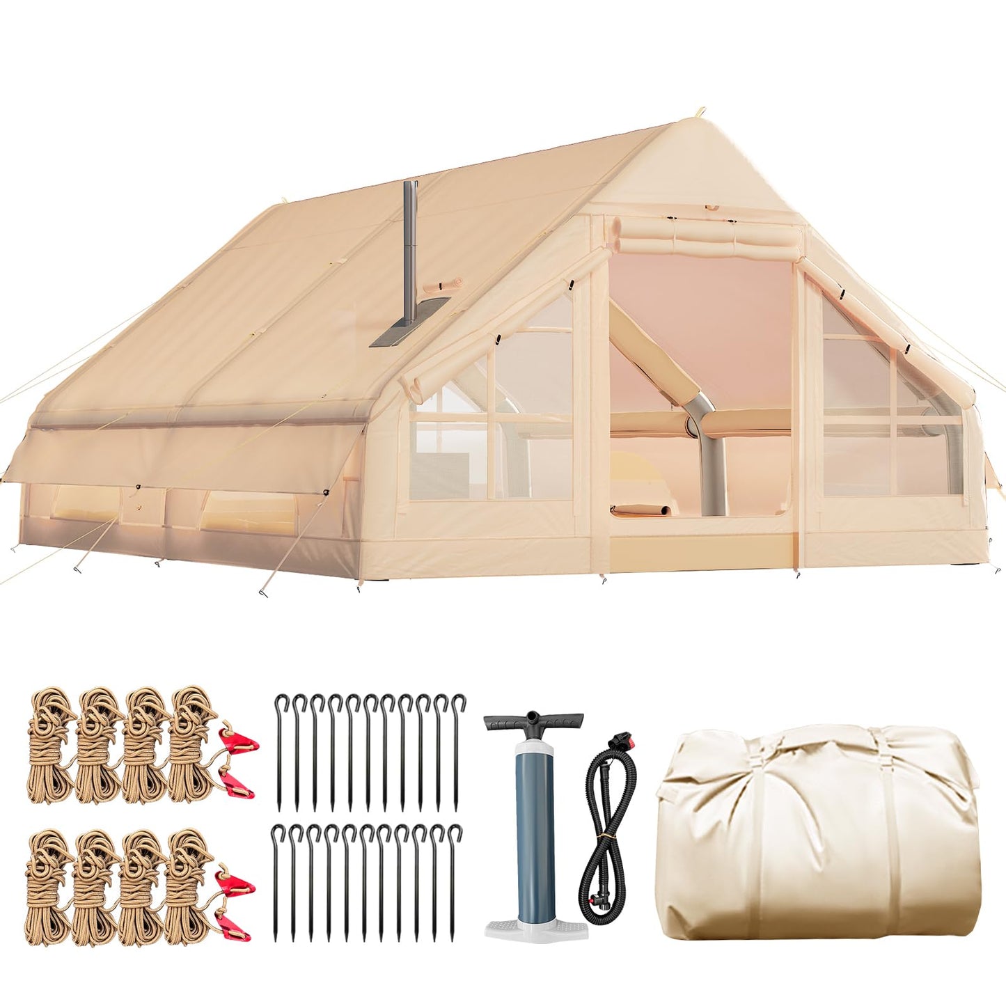 YOLENY Large Inflatable Tent for 8-10 Person, Waterproof Blow Up Camping Tent, Easy Setup 130 Square Glamping Cabin with Mesh & Chimney Windows