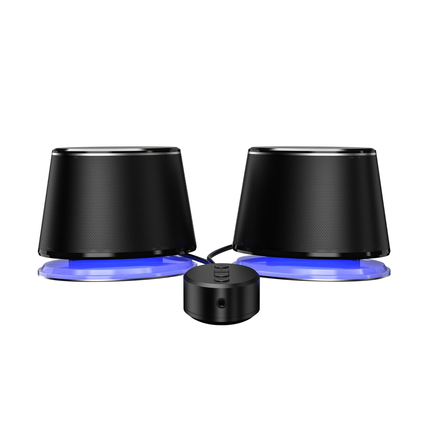 Amazon Basics Bluetooth and USB Computer Speakers with Blue Lighting, Large, Black