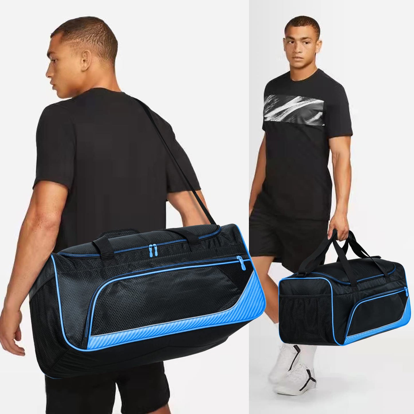Uarition Mens Gym Bag 21 inch Large Overnight Weekender Duffle Bag for Travel Sport-Blue/Black