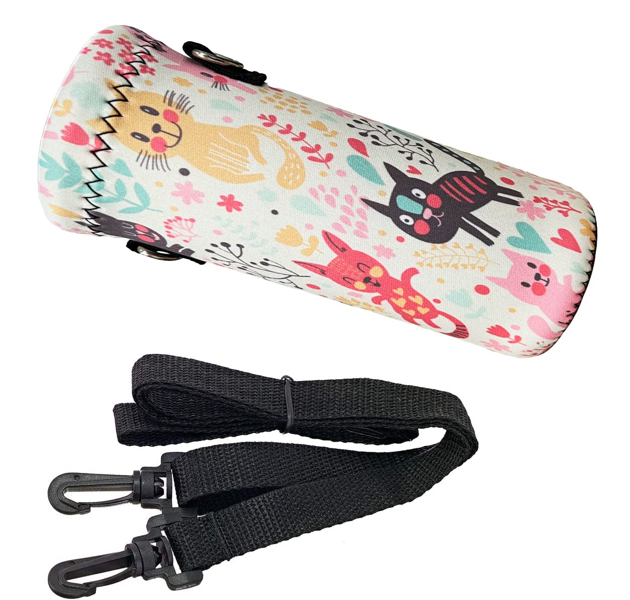 RICHEN Neoprene Water Bottle Carrier Bag with Adjustable Shoulder Strap,Insulated Water Bottle Cover for 500ml/16oz Stainless Steel/Glass/Plastic Bottles (Colorful Kittens,500ML)