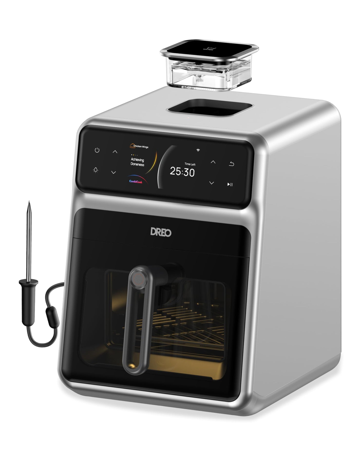 Dreo ChefMaker Combi Fryer, Cook like a pro with just the press of a button, Smart Air Fryer Cooker with Cook probe, Water Atomizer, 3 professional cooking modes, 6 QT